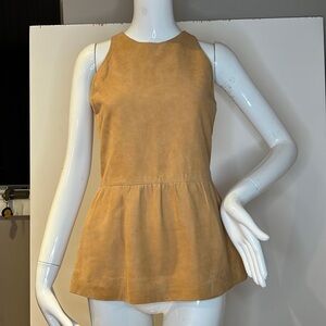 Chester Weinberg Sz 8 Suede Peplum Full Zip Back Sleeveless Top
